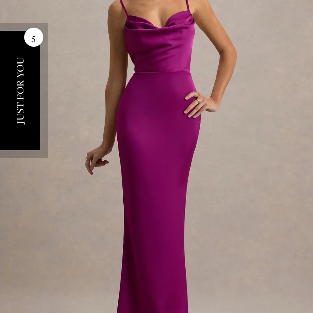 Club L London Magenta Cowl Neck Maxi Dress for Wedding Guest